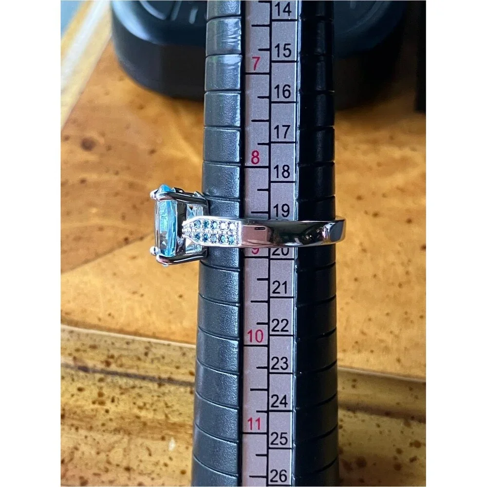 Natural Sky Blue Topaz Blue Diamond Sterling Silver Ring Size 8.75